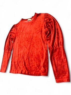 Stark X Red Velvet Top Medium Cotton Red Soft Puff Sleeve